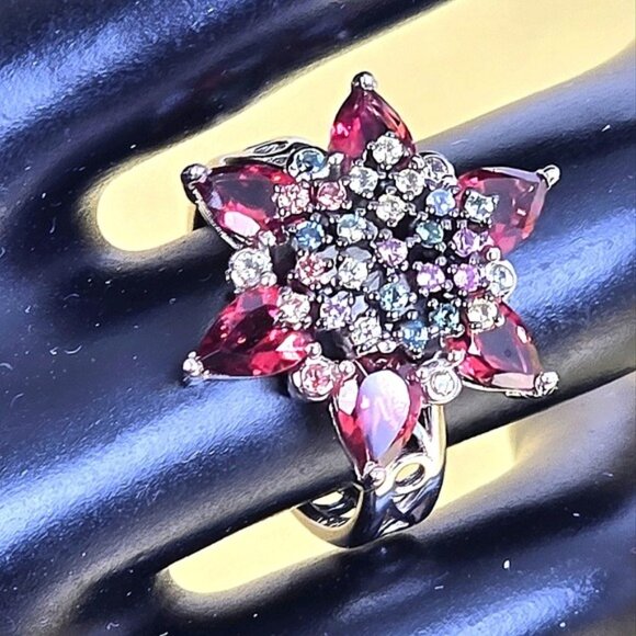 925 Sterling Silver Set Ring Sz 8.75 & Earrings with Natural Garnet & Sapphire - Picture 8 of 11